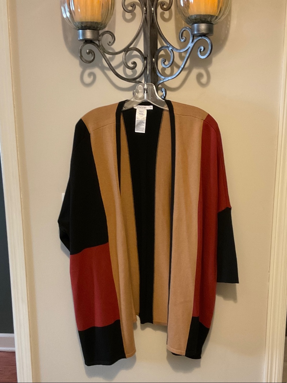 Colorblock Open-Front Women's Sweater Cardigan - Black, Tan, Rust
